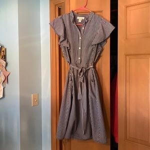Striped Tie Front Dress With Buttons